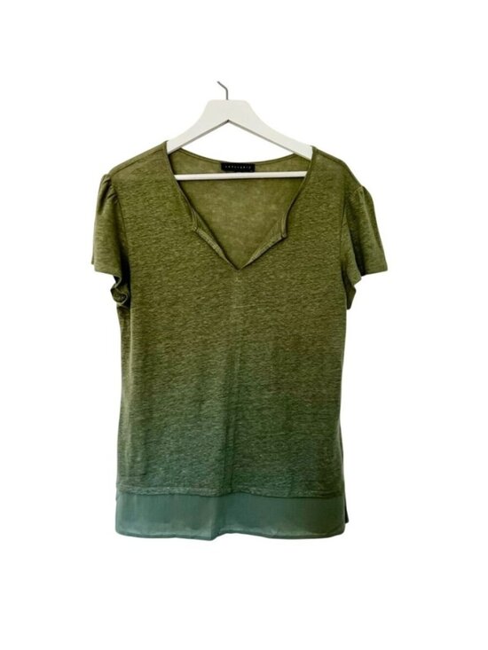 Sanctuary Tops - Sanctuary Womens Sz M Top Olive Linen Knit Tunic Sheer Hem Earthy Grunge Boho